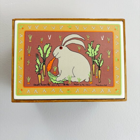 TAYLOR & NG Rascal Rabbit Tile & Wood Recipe Box VTG 1982 RARE Made In Japan - Picture 2 of 12